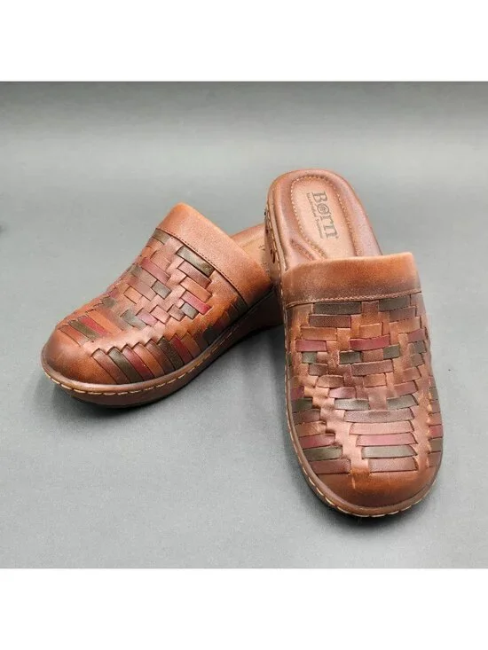 Born Yucatan Woven Leather Clogs Size 7 Brown Multi Color Slip On Mules - Picture 1 of 11